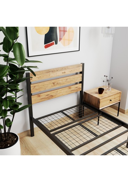 Arowana Tek Kişilik Karyola Ferforfe Metal Ahşap