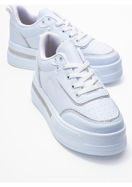 Kadın Taşlı Spor Ayakkabı Beyaz Beyaz