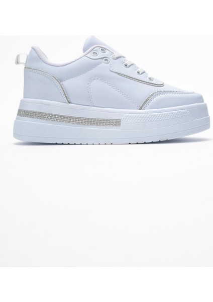Kadın Taşlı Spor Ayakkabı Beyaz Beyaz fiyatları