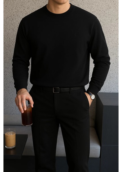 Erkek Bisiklet Yaka Salaş Pamuklu Siyah Sweatshirt fırsatları
