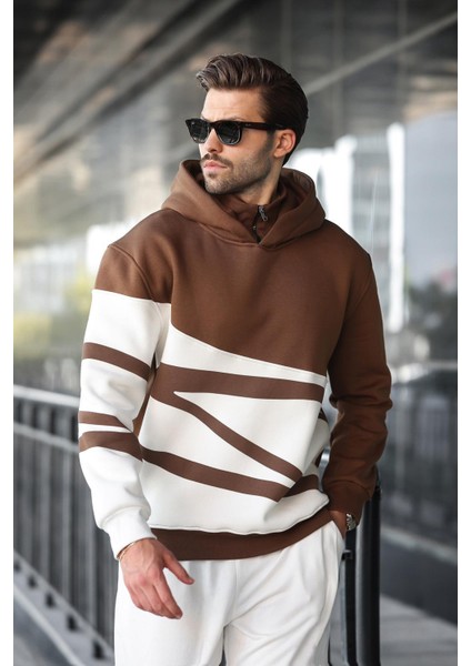 Kahverengi Kapüşonlu Fermuar Yaka Desenli Erkek Sweatshirt E7162 fırsatları