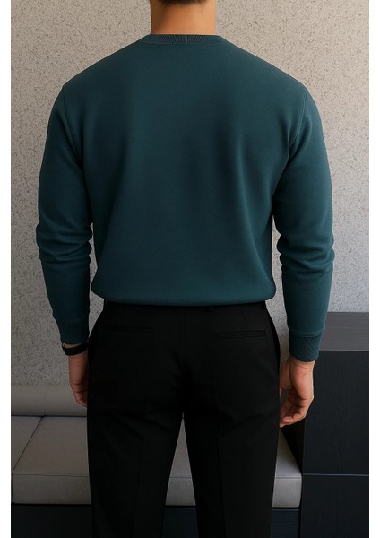 Erkek Bisiklet Yaka Salaş Pamuklu Mavi Sweatshirt fiyatları