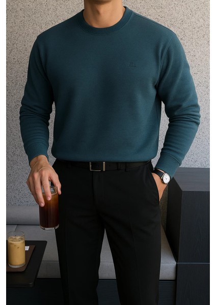 Erkek Bisiklet Yaka Salaş Pamuklu Mavi Sweatshirt fırsatları