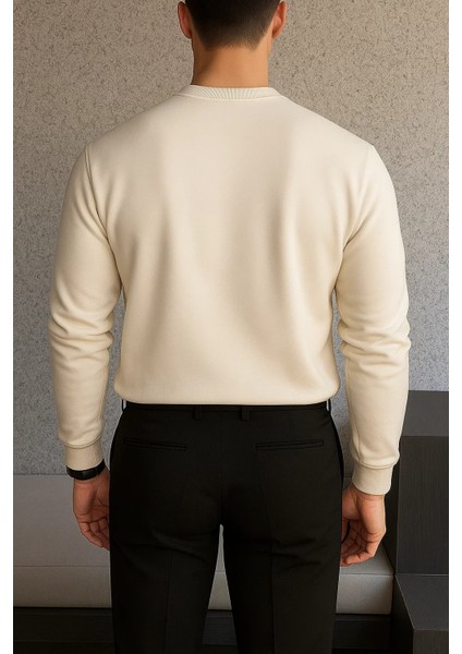 Erkek Bisiklet Yaka Salaş Pamuklu Krem Sweatshirt fiyatları