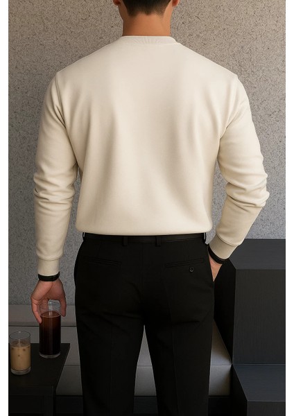 Erkek Bisiklet Yaka Salaş Pamuklu Krem Sweatshirt indirimleri
