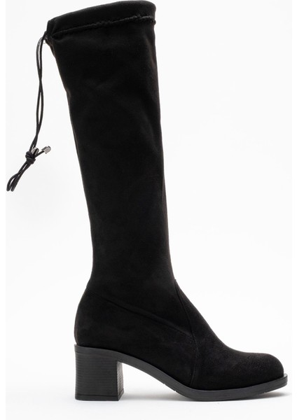 Kadın Dizaltı Streç Topuklu Çizme; Siyah Süet fiyatları