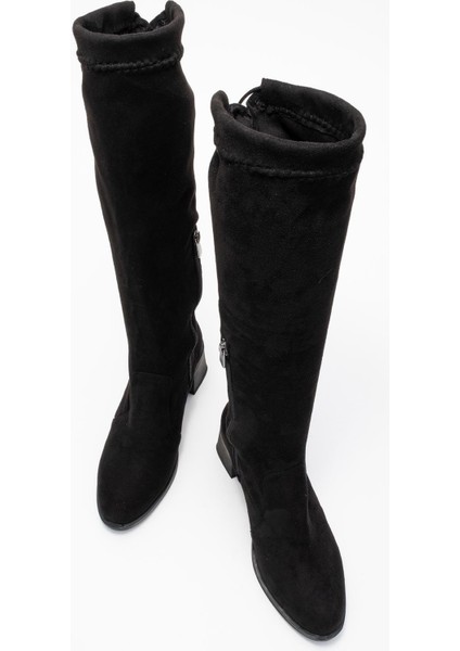 Kadın Dizaltı Streç Topuklu Çizme; Siyah Süet indirimleri