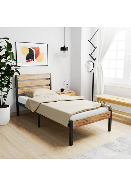 Arowana Tek Kişilik Karyola Ferforfe Metal Ahşap fırsatları