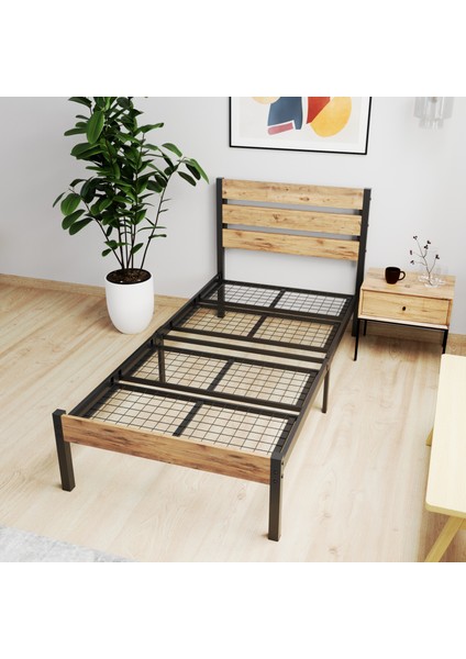 Arowana Tek Kişilik Karyola Ferforfe Metal Ahşap