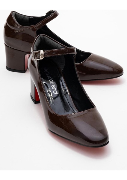 Kadın Biyeli Topuklu Ayakkabı Kahve Rugan