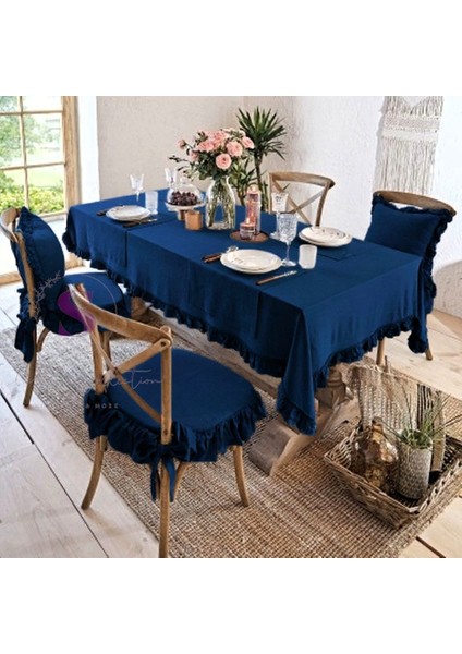 Lacivert Renk El Yapımı Buldan Yıkanmıs Keten 4 Tarafı Fırfırlı Sandalye Minderi fiyatları