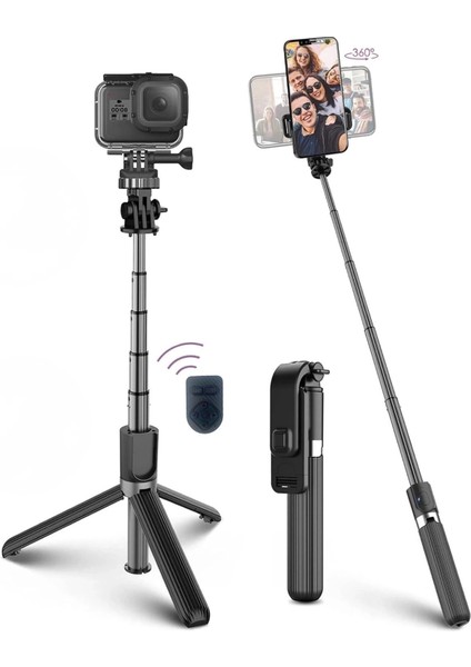 Fotoğraf Makinası ve Telefon Takılabilen 2si 1 Arada 2.2m Uzayan Selfie Çubuğu Kumandalı Tripod indirimleri