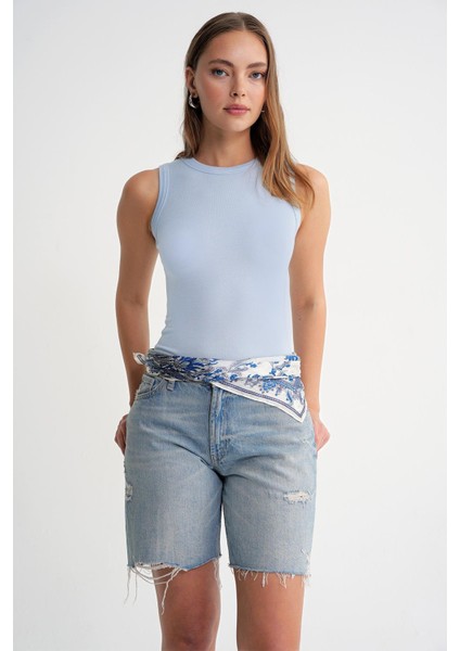 2012 Kadın Slim Fit Basic Atlet Bebe Mavi