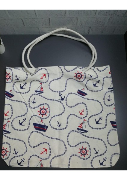 Yazlık Plaj Piknik Deniz Alışveriş Omuz Çantası Renkli Desen Çanta Lacivert