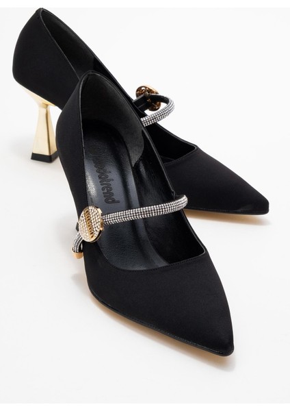 Kadıntaşlı Biyeli Stiletto Ayakkabı; Siyah Zra
