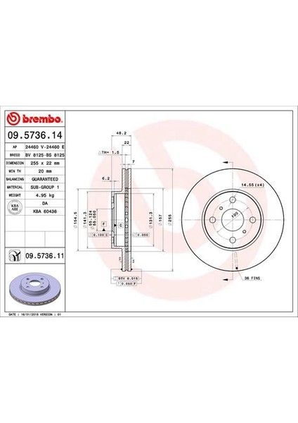 Fren Dıskı On Havalı 255-4 - Toyota Corolla 93>02 1.6-1.3 AE100-AE101 Inj. AE111
