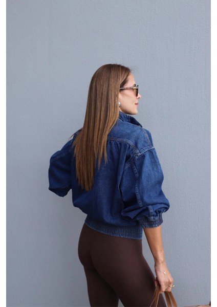 Mavi Ön Cep Detay Jean Ceket modelleri