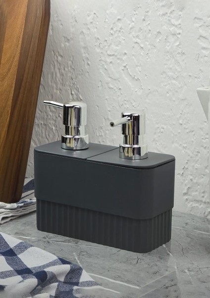 Çift Hazneli Sıvı Sabunluk - Plastik Mutfak Sabunluğu - 1 Litre