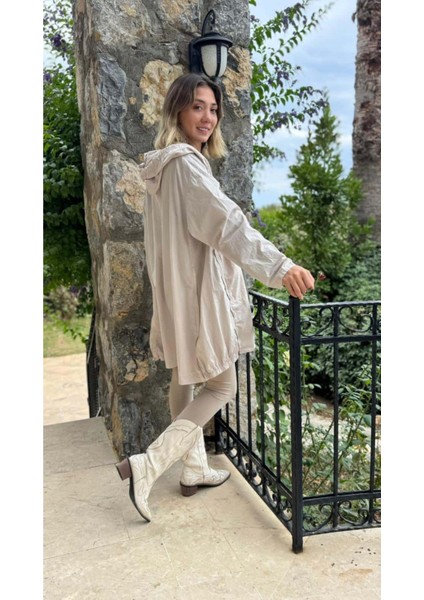 LS13723 Italyan Kapüşonlu Yağmurluk Bej