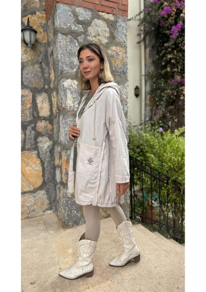 LS13723 Italyan Kapüşonlu Yağmurluk Bej fırsatları