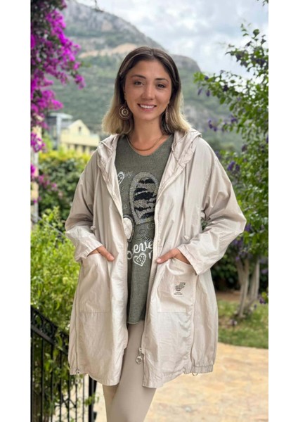 LS13723 Italyan Kapüşonlu Yağmurluk Bej indirimleri