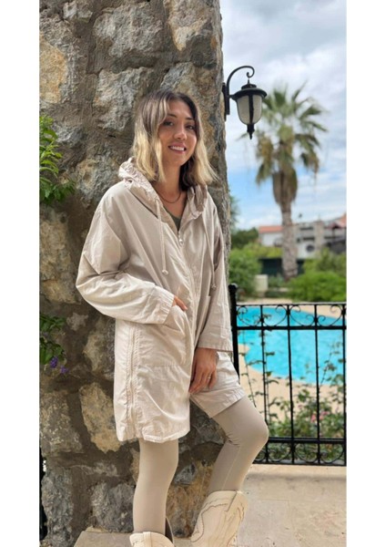 LS13723 Italyan Kapüşonlu Yağmurluk Bej