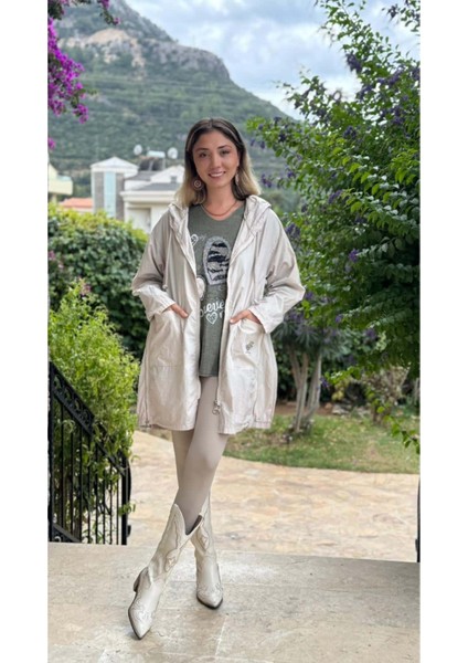 LS13723 Italyan Kapüşonlu Yağmurluk Bej