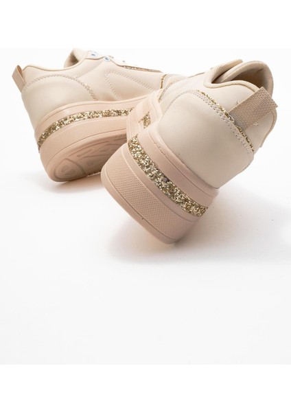 Kadın Taşlı Spor Ayakkabı Bej Altın fırsatları