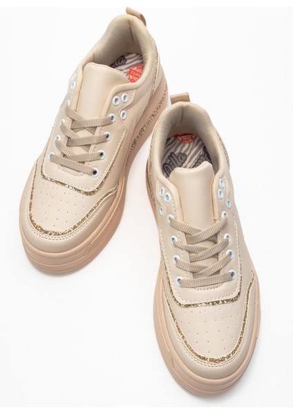 Kadın Taşlı Spor Ayakkabı Bej Altın indirimleri