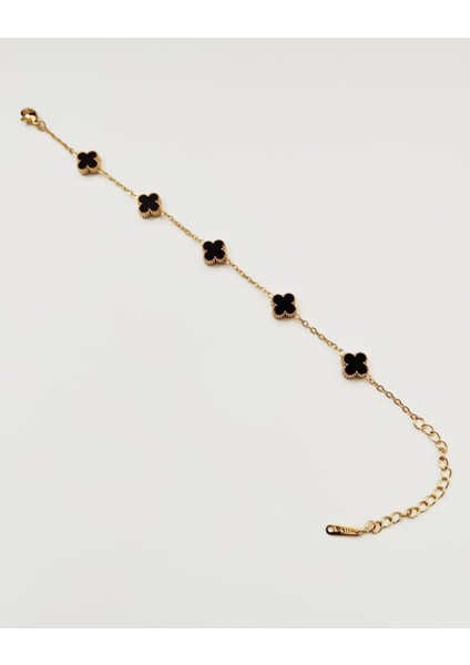 Çelik Siyah 0.9 Yonca Bileklik Altın Rengi