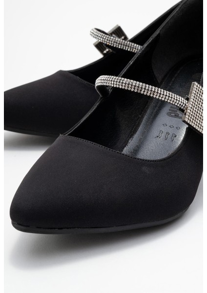 Kadın Taşlı Tokalı Biyeli Topuklu Ayakkabı; Siyah Zra modelleri