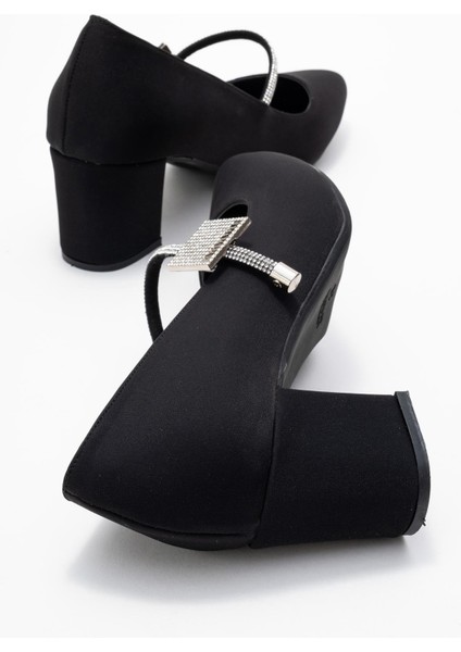 Kadın Taşlı Tokalı Biyeli Topuklu Ayakkabı; Siyah Zra fırsatları