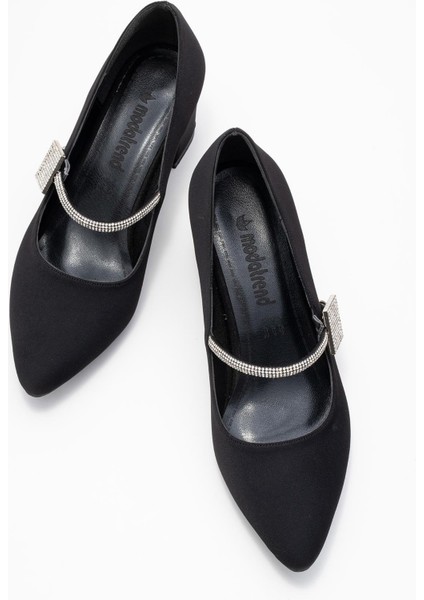 Kadın Taşlı Tokalı Biyeli Topuklu Ayakkabı; Siyah Zra indirimleri