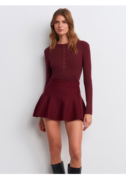 32024 Çıtçıtlı Modal Karışımlı Top-Bordo