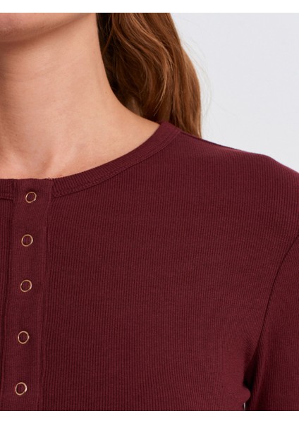 32024 Çıtçıtlı Modal Karışımlı Top-Bordo fırsatları