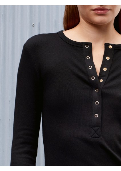 32024 Çıtçıtlı Modal Karışımlı Top-Siyah fırsatları