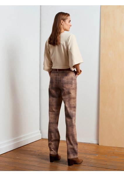 72066 Ekose Desenli Denim Pantolon-Camel fiyatları