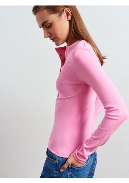 32024 Çıtçıtlı Modal Karışımlı Top-Pembe