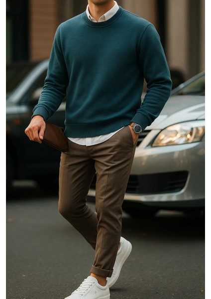 Erkek Uzun Kollu Kışlık Comfort Mavi Bol Sweatshirt