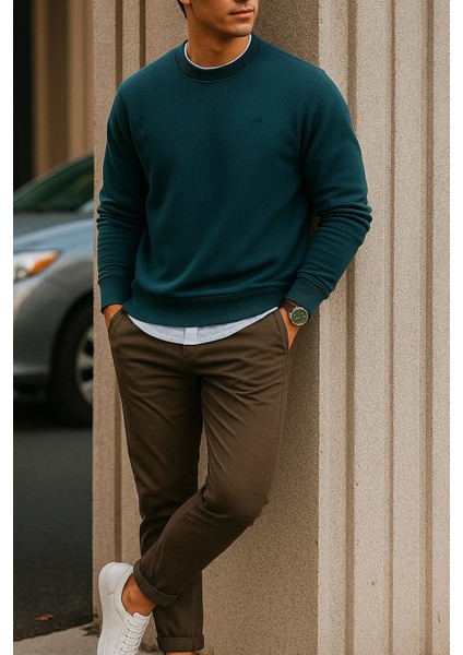 Erkek Uzun Kollu Kışlık Comfort Mavi Bol Sweatshirt modelleri
