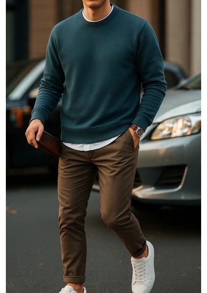 Erkek Uzun Kollu Kışlık Comfort Mavi Bol Sweatshirt fırsatları