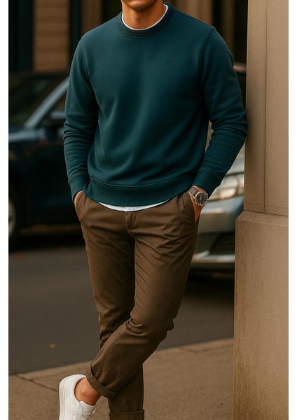Erkek Uzun Kollu Kışlık Comfort Mavi Bol Sweatshirt