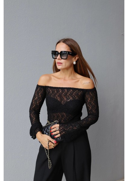 Siyah Dantel Bluz