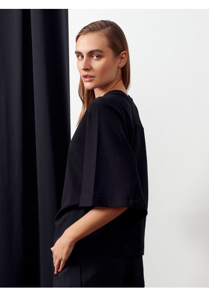 32210 %100 Pamuk Yarasa Kol T-Shirt-Siyah fiyatları