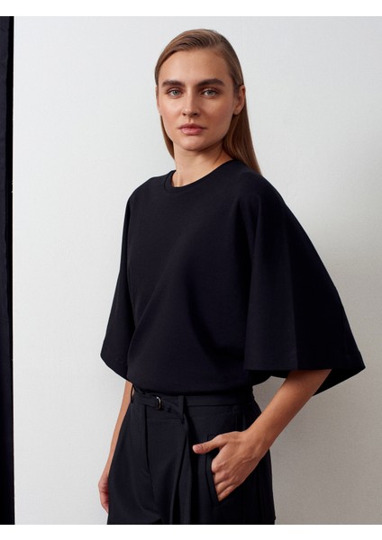 32210 %100 Pamuk Yarasa Kol T-Shirt-Siyah modelleri