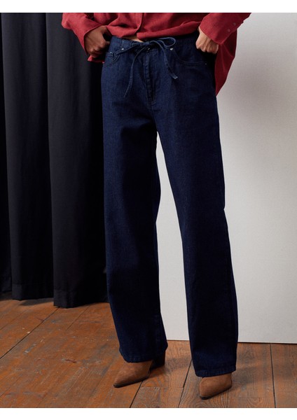 72058 Beli Lastikli Denim Pantolon-Lacivert