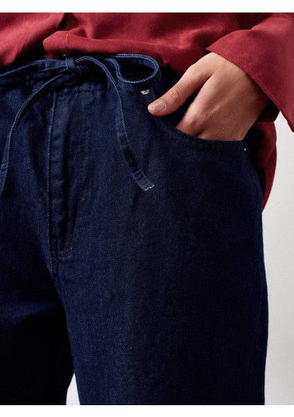 72058 Beli Lastikli Denim Pantolon-Lacivert indirimleri