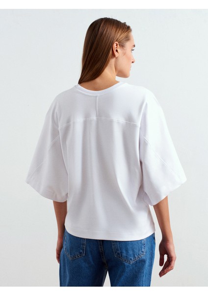 32210 %100 Pamuk Yarasa Kol T-Shirt-Beyaz fiyatları