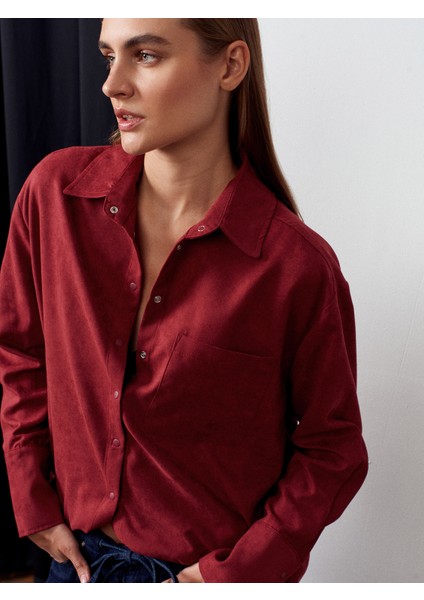 50524 Oversize Süet Gömlek-Bordo modelleri