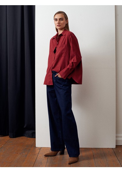 50524 Oversize Süet Gömlek-Bordo indirimleri